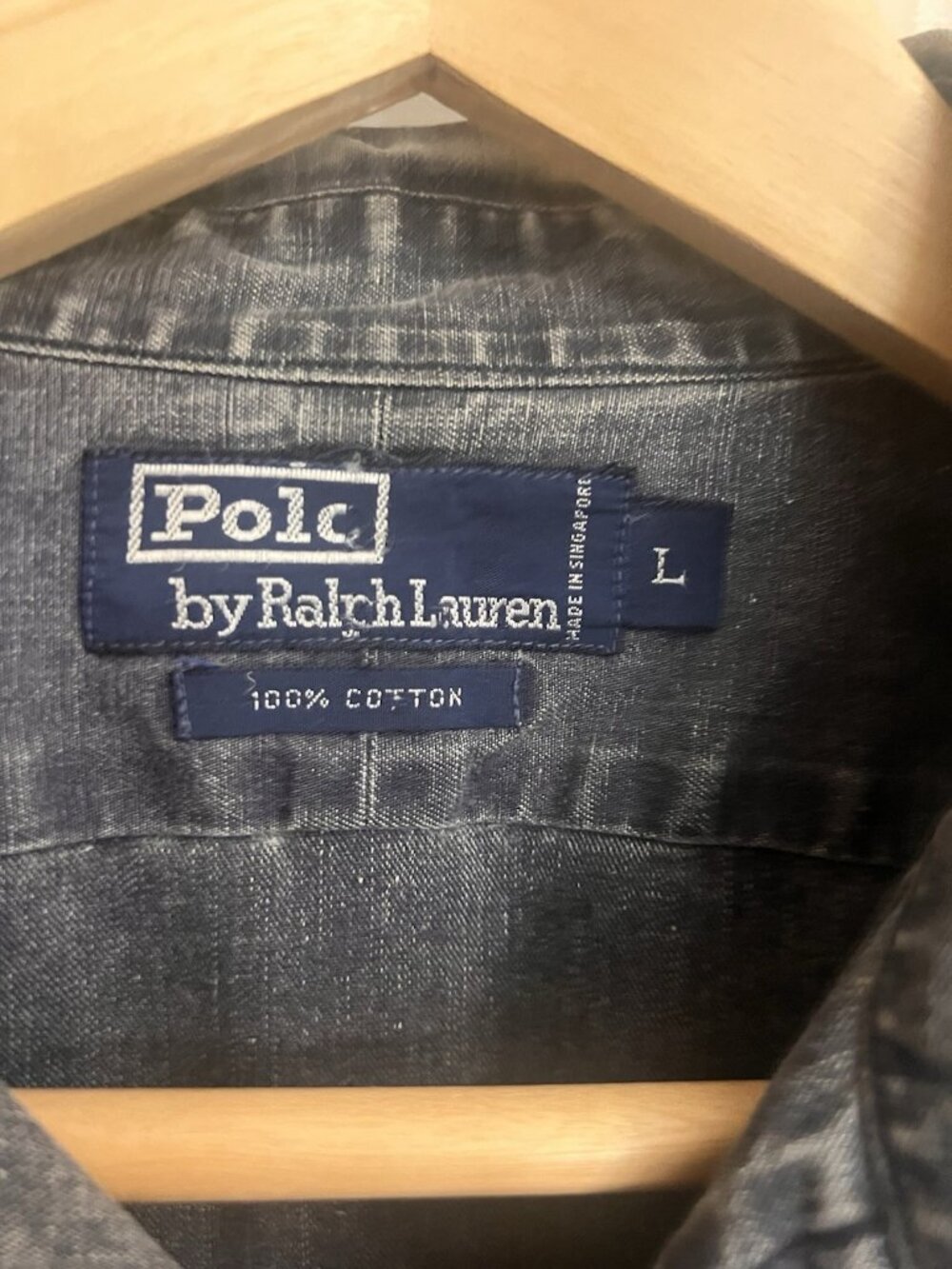 Vintage Polo Ralph Lauren Shirt Denim Button Down Men Large Blue Black Pocket. W - Picture 6 of 7